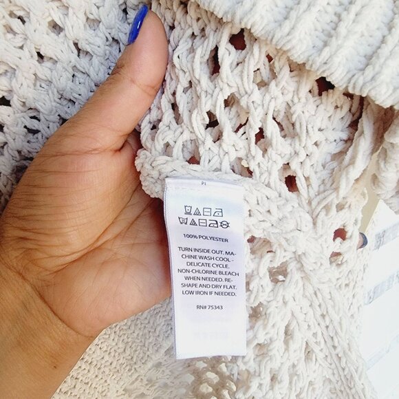 ❤️Nicole Miller Size XS Women's Sweater Hoodie top knitted mesh Cream hi-low New - Picture 6 of 8